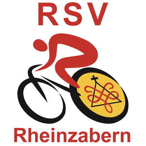 Logo des Radsportvereins Rheinzabern. Stilisierter Radfahrer, im Hinterrad Wappensymbol der Ortsgemeinde Rheinzabern.